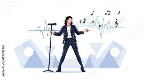 Energetic female singer captures audience attention with powerful vocal performance on stage