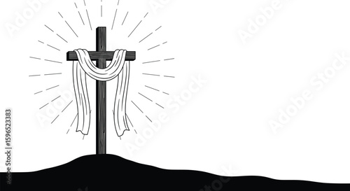 Sacred cross with radiant halo over hilltop symbolizing faith and hope