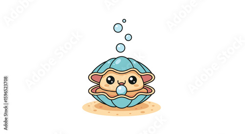 Adorable pixel art clam character with bubbles emerging from the ocean floor