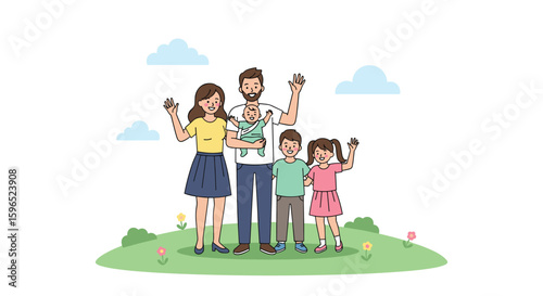 Happy family celebration outdoors together enjoying a sunny day