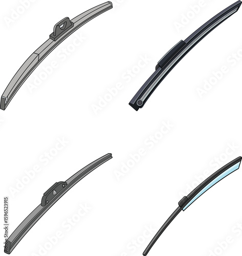 Realistic 3D Vector Windshield Wiper Blade Illustration for Automotive Design. 