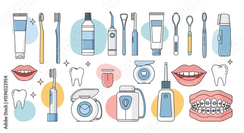 Comprehensive oral hygiene tools and dental care essentials for a healthy smile