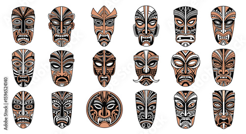 Intricate tribal mask designs with detailed patterns and cultural expressions