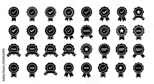 Collection of premium certified approved quality emblem icons showing excellence and trustworthy achievements