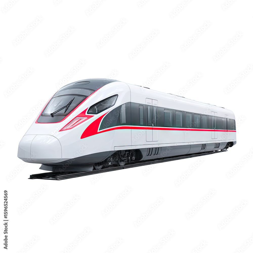 Naklejka premium Modern High-Speed Train in Motion with Sleek Design and Streamlined Appearance for Dynamic Transportation Imagery