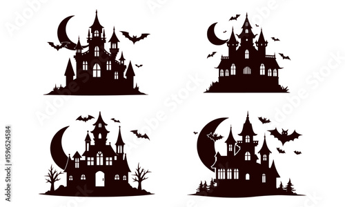 Set of halloween house silhouette vector illustration