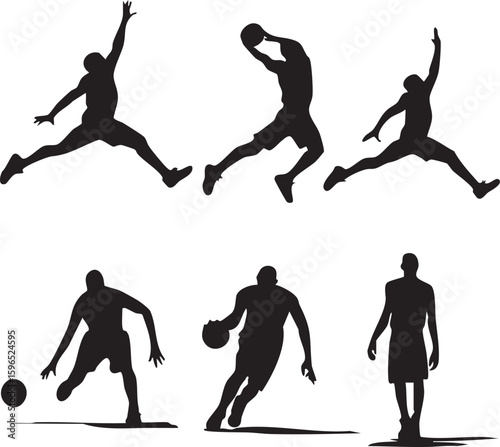 Dynamic basketball player silhouettes capturing action and athleticism