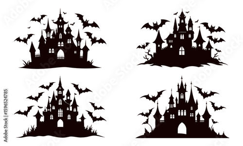 Creepy Halloween House Silhouettes – Haunted Night Vector Pack
