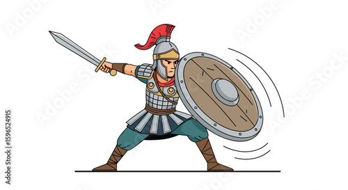 Pixel art ancient warrior defending with sword and shield ready for battle