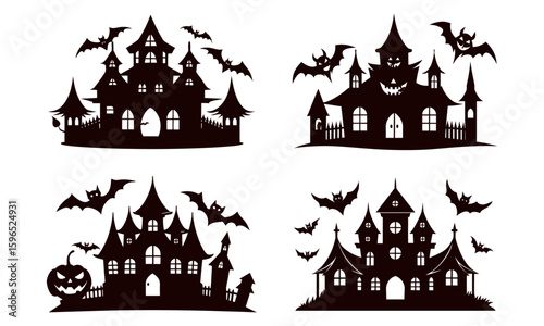 Spooky Halloween Haunted House Silhouette Collection – Vector Art Set