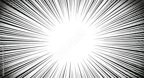 Explosive burst of speed and energy with radial lines concentrating on a bright center