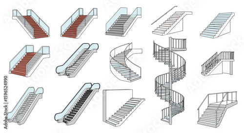 Modern architectural staircase and escalator designs for public spaces