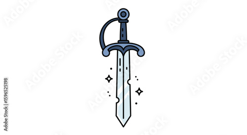 Illustrative pixel art design of a medieval saber with intricate guard and sparkle accents