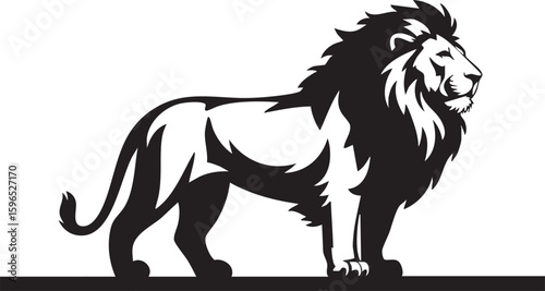 Majestic lion silhouette standing proudly on a horizontal line