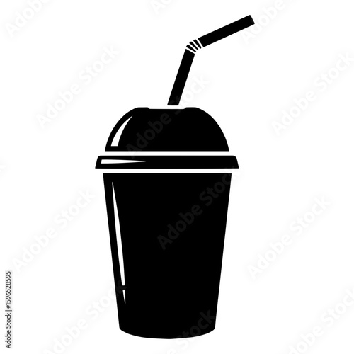 Takeaway Drink Cup with Straw - Fast Food Beverage Icon, 
Simple Black Silhouette of a Soda Cup - Vector Graphic, Isolated Disposable Drink Cup - Refreshment Symbol.