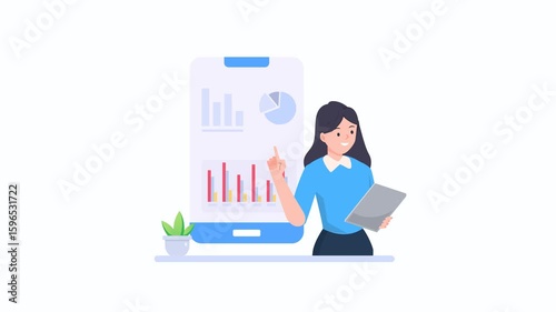 Businesswoman present strategy planning project and Financial data analysis report concept. video animation 4k clip	