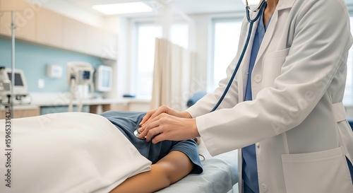 Doctor Examining Patient with Stethoscope in Clinic