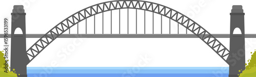 Sydney Harbour Bridge, an iconic steel arch bridge, connects shores over water, featuring a roadway for transportation and tourism in Australia