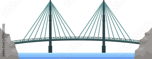 Modern cable stayed bridge with two tall pylons and strong cables supporting the roadway, connecting two rocky shores across a body of water, creating a vital transportation link