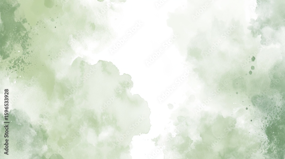 Fototapeta premium White background, flat vector illustration with light green watercolor cloud pattern, high resolution, high detail and quality, contrast, sharpness, simple and pure.