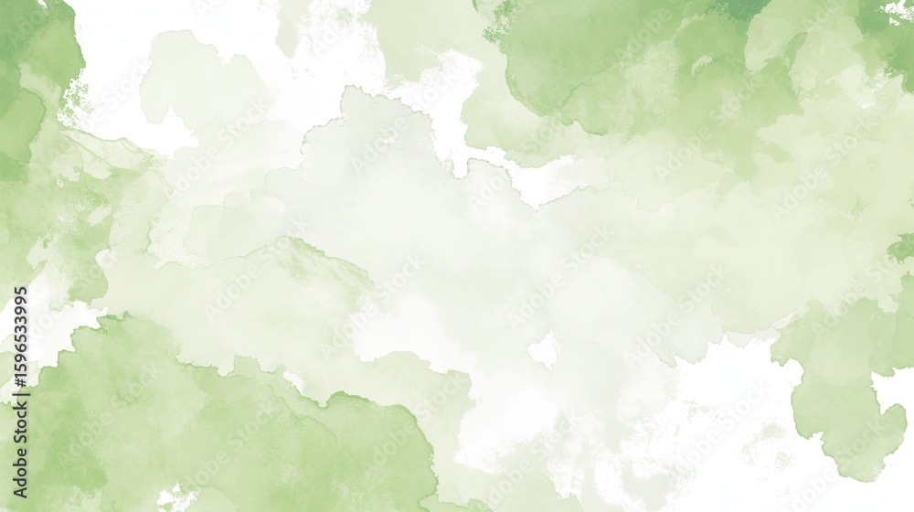Obraz premium White background, flat vector illustration with light green watercolor cloud pattern, high resolution, high detail and quality, contrast, sharpness, simple and pure.