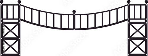 Minimalist vector illustration of a suspension bridge connecting two towers, representing connection, infrastructure, and crossing obstacles