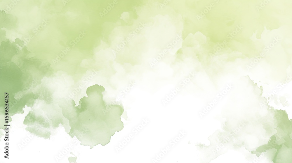 Obraz premium White background, flat vector illustration with light green watercolor cloud pattern, high resolution, high detail and quality, contrast, sharpness, simple and pure.