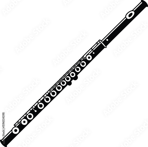 Flute Silhouette Vector – Musical Wind Instrument Illustration in Black and White