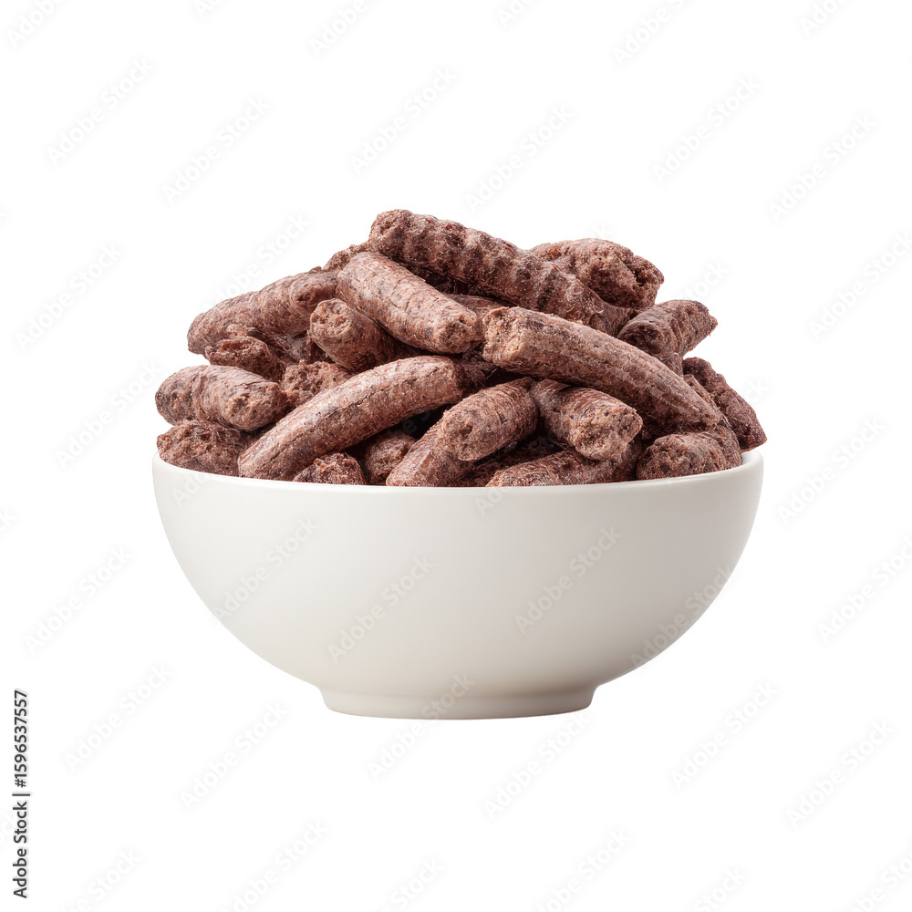 Fototapeta premium Delicious Chocolate Breakfast Cereal in White Bowl Against a Clean Background