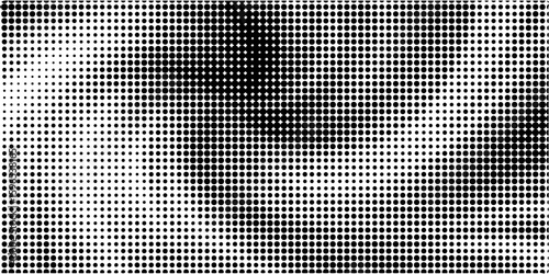 Grunge halftone gradient background. Faded dotted gritty noise texture. Black and white rasterized sand grain wallpaper. Retro pixelated bitmap backdrop. Vector aged anime or manga comic overlay