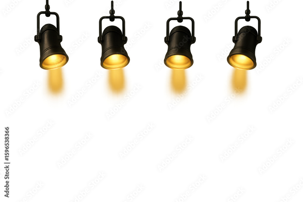 Obraz premium Four hanging spotlights illuminating transparent background