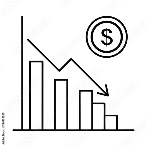 Financial Downturn Bar Graph with Dollar Coin and Descending Arrow
