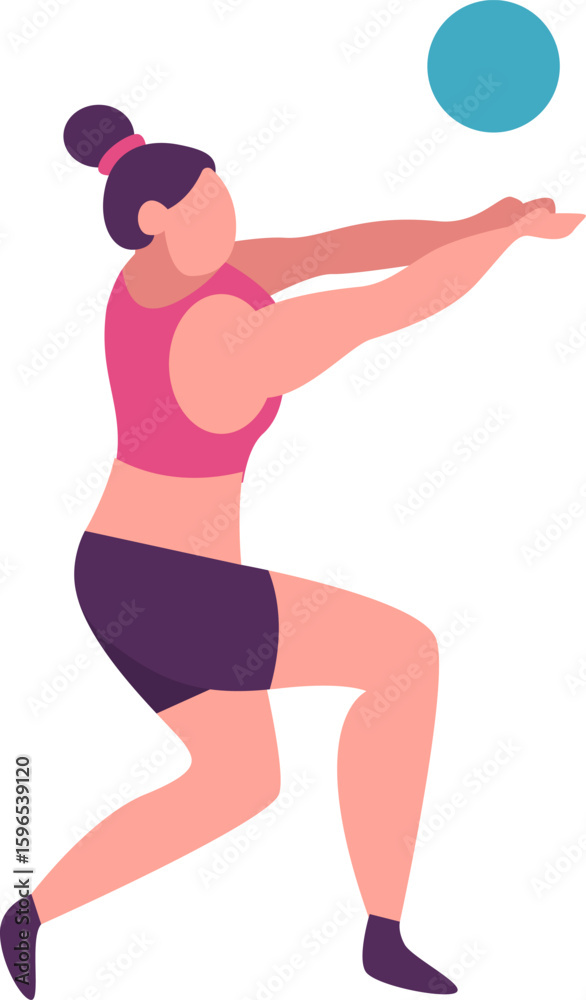 Fototapeta premium Professional volleyball player receiving the ball with both hands during a volleyball match, dynamic and energetic pose, promoting sports and healthy lifestyle
