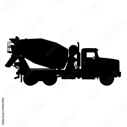 Concrete Mixer Truck Silhouette - Construction Vehicle Icon, Heavy Duty Cement Truck Black Vector Illustration, 
Isolated Construction Site Machinery - Concrete Mixer.