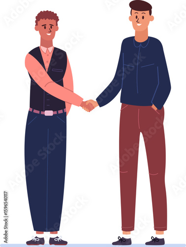 Two businessmen engaging in a handshake after successfully reaching an agreement, solidifying a business partnership and showcasing cooperation in a professional setting
