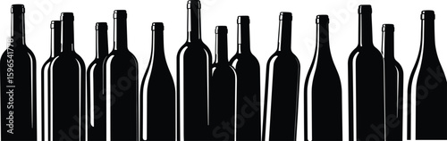 Wine bottle silhouette collection, black outline vector, beverage design pack, elegant shapes and sizes, drink graphic, alcohol industry artwork