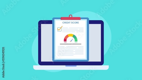 2D Animation of Credit Score Report, Online Credit Check, Approved Credit Rating Gauge, Financial Dashboard Visualization