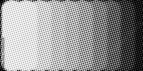 Grunge halftone gradient background. Faded dotted gritty noise texture. Black and white rasterized sand grain wallpaper. Retro pixelated bitmap backdrop. Vector aged anime or manga comic overlay