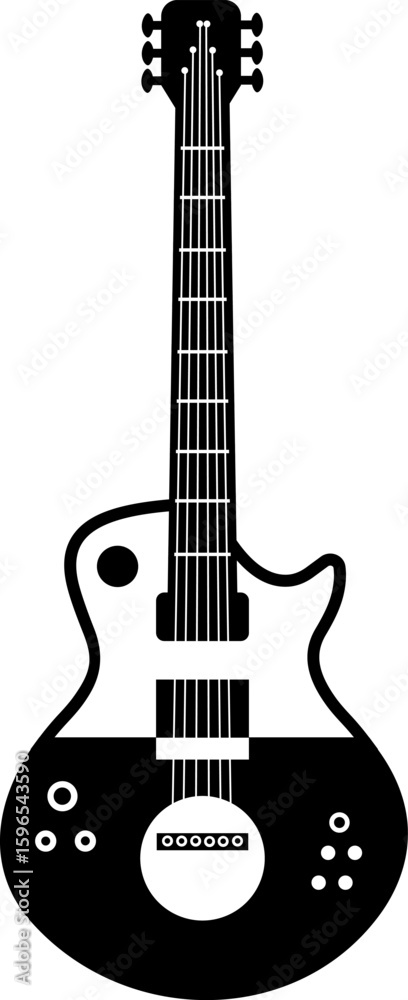 Obraz premium Black and white silhouette of an electric guitar with its details clearly visible, representing rock and roll music and the passion for playing