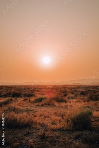 Vibrant summer desert landscape glowing under a radiant red sunset Generative AI