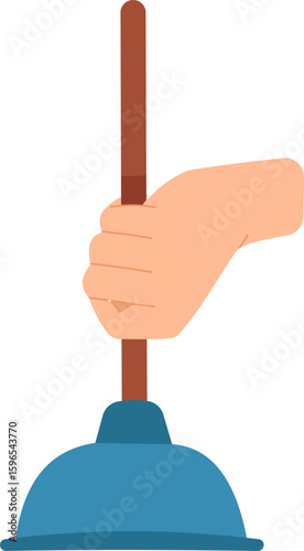 Hand gripping a sturdy wooden handled plunger, poised for tackling clogged drains and addressing various plumbing challenges in bathrooms and kitchens