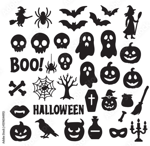 Set of silhouettes of Halloween on a white background. Vector illustration  on whit background .  eps 10