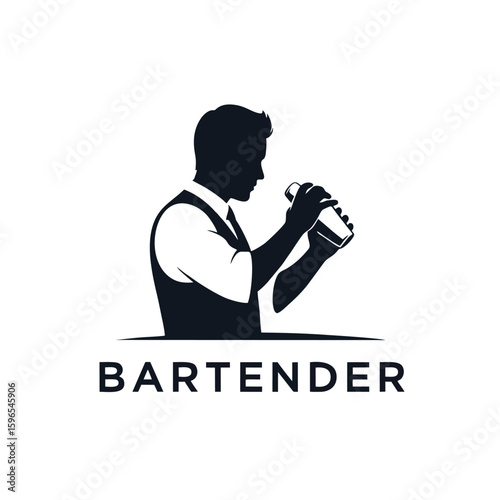 Minimalist Bartender Logo, Silhouette of Bartender Mixing Drink, Vector Style