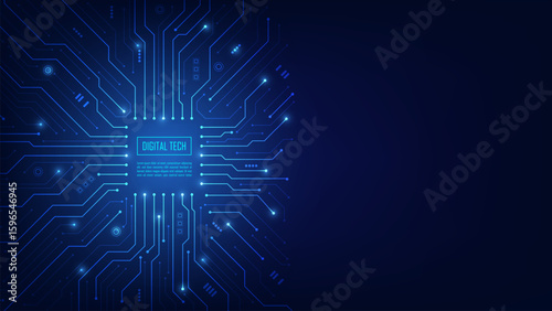 AI Artificial Intelligence on circuit board in futuristic background. Technology and engineering. Motherboard and HTML code. Electronic motherboard background. Vector illustration.