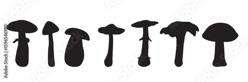 Big collection of mushrooms silhouette. Vector illustration large set of mushroom . set of forest mushrooms silhouette vector .  