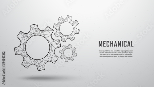 Abstract Gear or cogwheel low-poly composition. Concept of Engineer and Innovation. Engineering, mechanical technology. Gears in Wireframe light connection structure. Vector illustration.