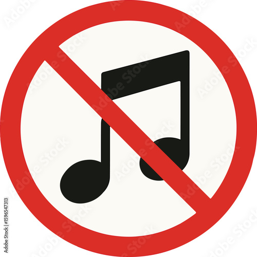 No Music Sign | Prohibited Music Note Symbol | Vector PNG for Quiet Zone, Silence Area, Library, Classroom, Noise Restriction, Do Not Play Music