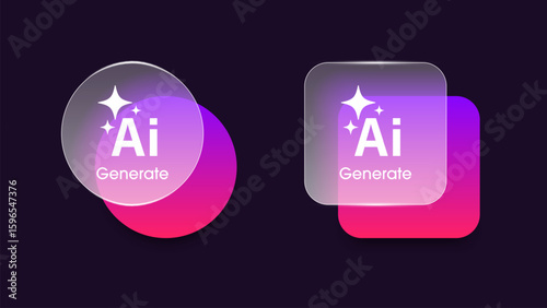 Modern glassmorphism generative AI button. Artificial intelligence concept. Modern web user interface element for ui ux design. Transparent button in the glassmorphism style. Vector illustration.