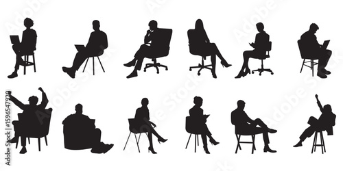 Business people sitting on conference or other meeting silhouette. Students sitting on the chairs . eps 10