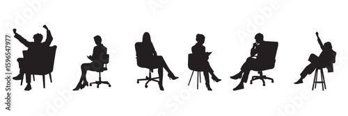 Business people sitting on conference or other meeting silhouette. Students sitting on the chairs . eps 10